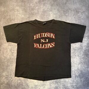 Vintage Hudson NJ Falcons Graphic T-Shirt Mens XXL Black Made in USA Punk Band